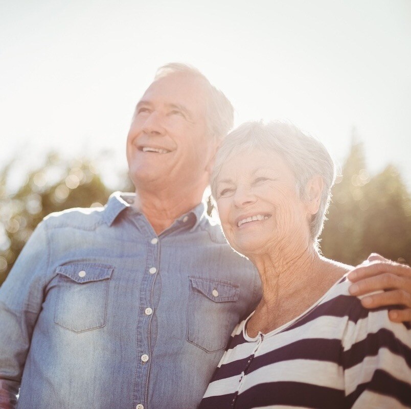 Front view of happy senior couple