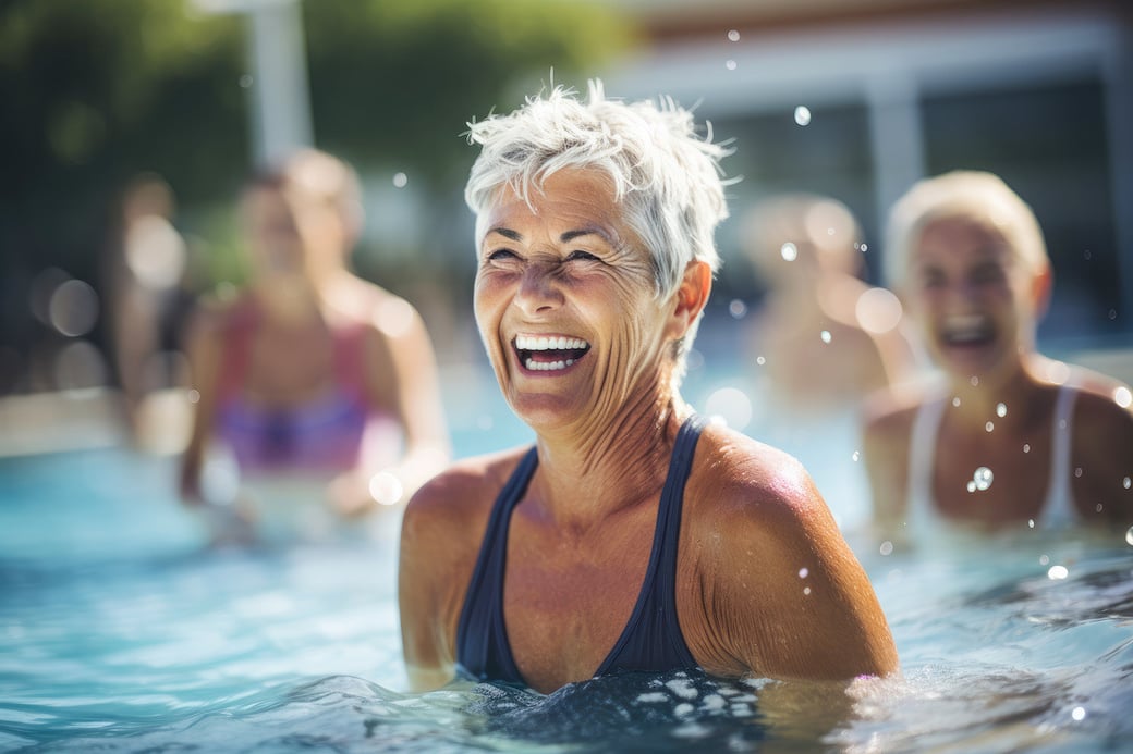 Senior woman swimming in pool