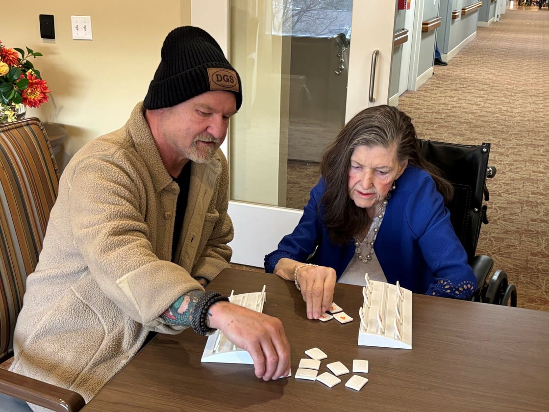 Dave Glover Playing a Game with Hospice Patient, Jackie