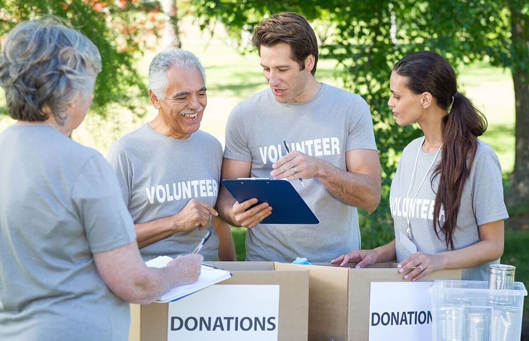 Group of volunteers collecting donations