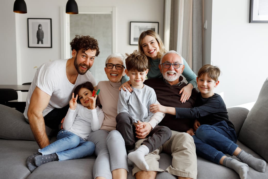 Senior Couple with Kids and Grandkids