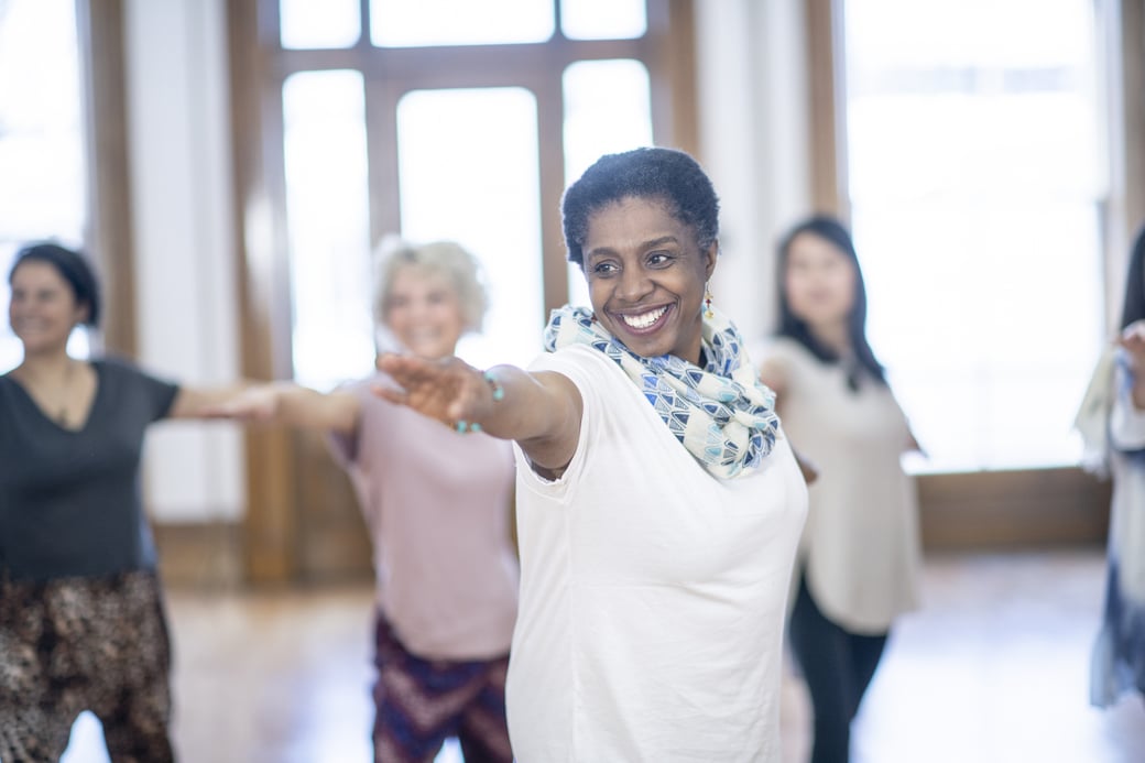 Women in a yoga class