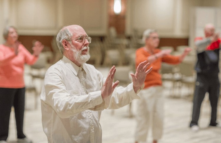 Senior class doing tai chi